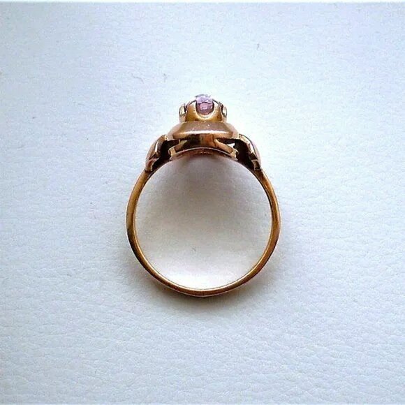 Vintage Original Russian Russia 14K 583 Rose Pink Gold Pink Purple Corundum RING
